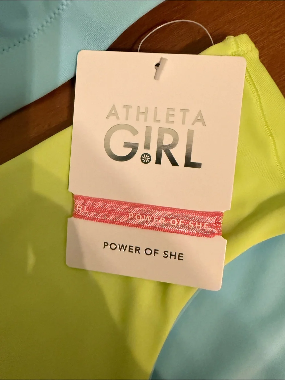 NWT Athleta Light Blue and Lime Girls Two-Piece Swim Set, Size XL/14